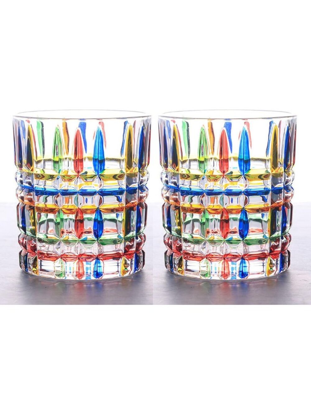 2pcs Murano Style Hand Colored Venetian Art Glass Cups - Unique Italian